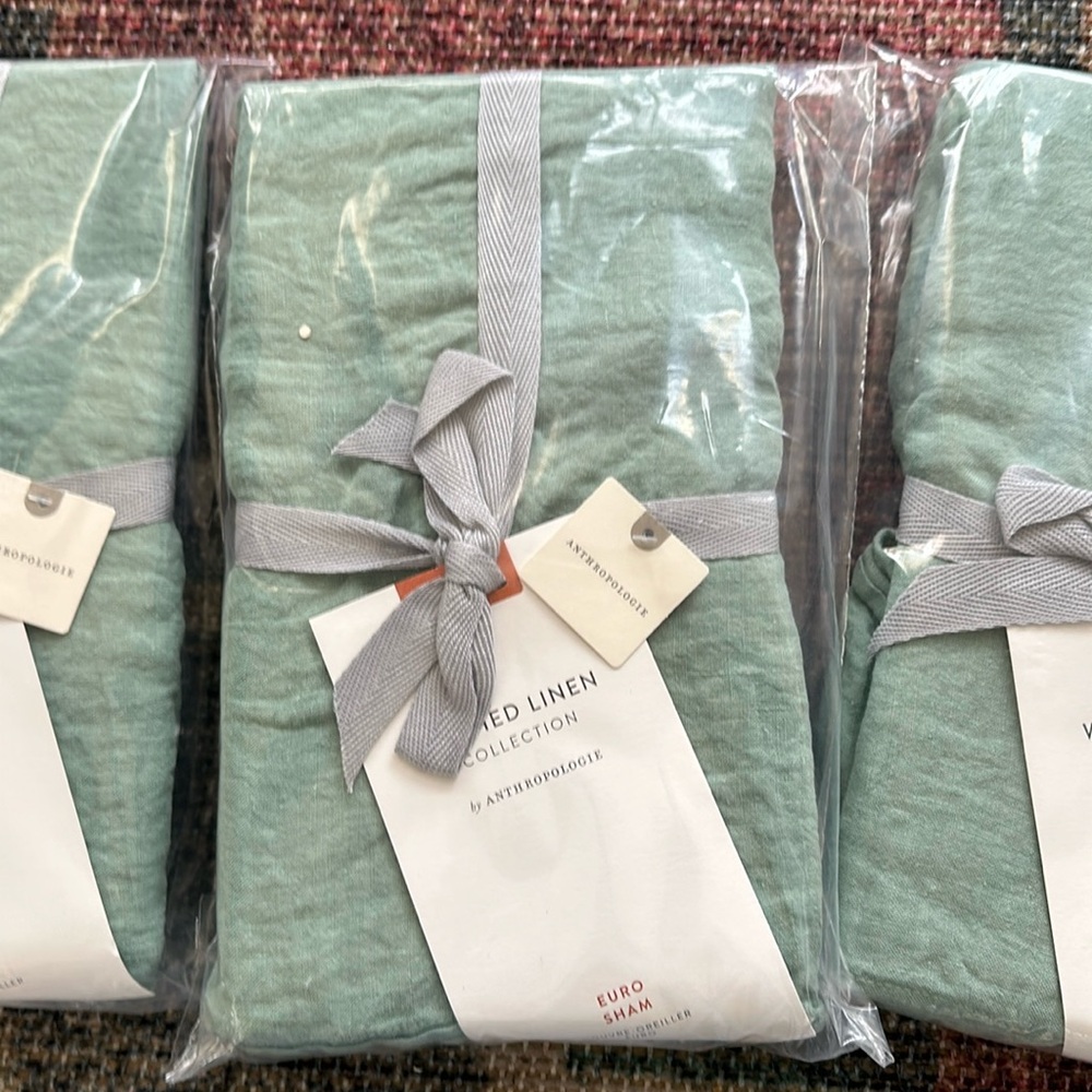 Set of three Anthropologie washed linen Euro shams